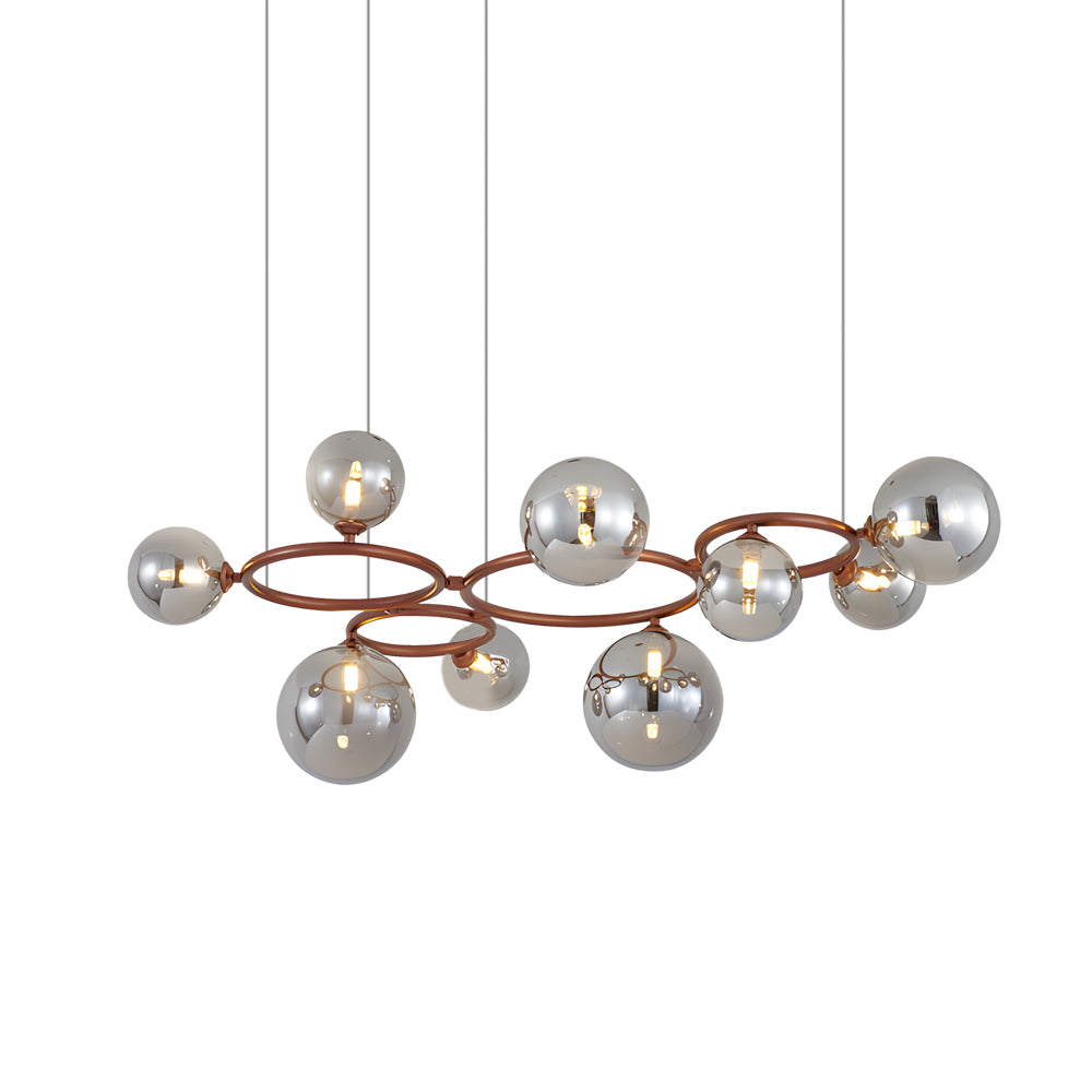 Modern Glass Globe LED Chandelier Circular 3 Color Dimming Pendant Light for Living Dining Room