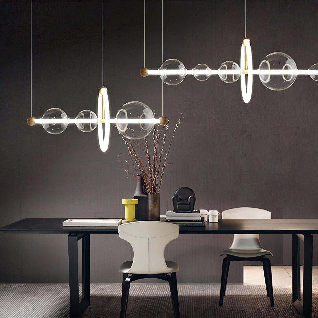 Modern Glass Globe LED Chandelier Gold Ring Pendant Light for Dining Room and Living Space