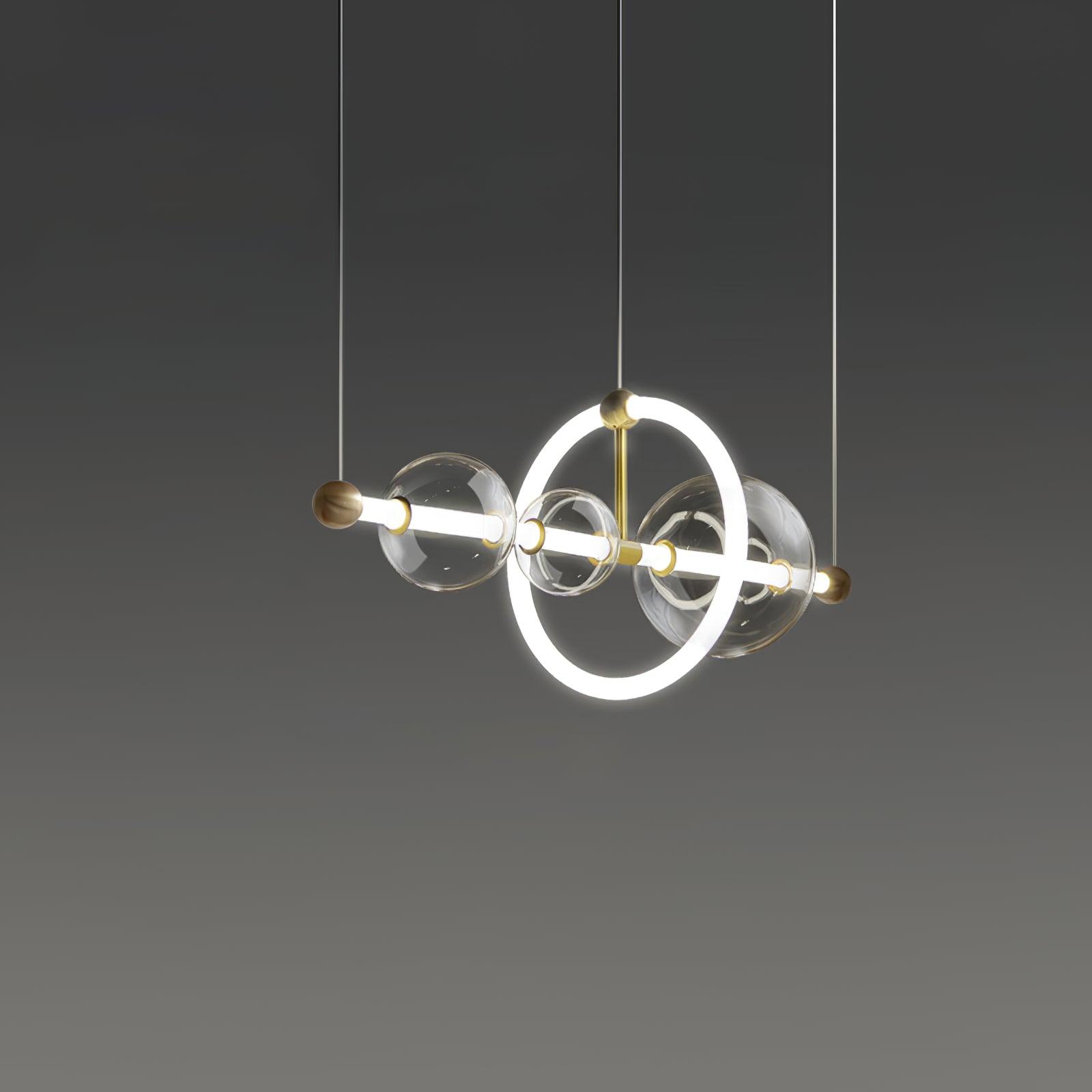 Modern Glass Globe LED Chandelier Gold Ring Pendant Light for Dining Room and Living Space