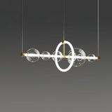 Modern Glass Globe LED Chandelier Gold Ring Pendant Light for Dining Room and Living Space