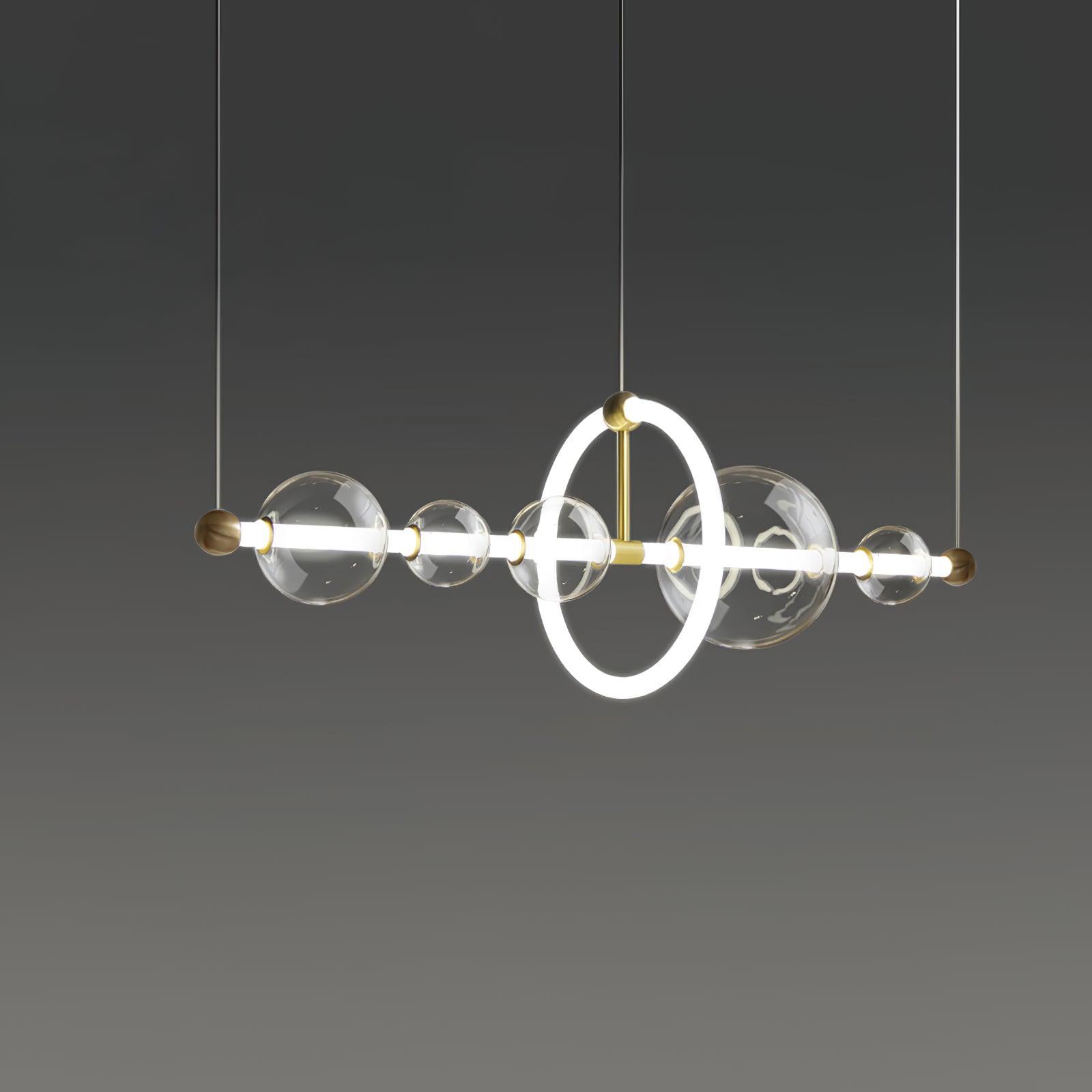 Modern Glass Globe LED Chandelier Gold Ring Pendant Light for Dining Room and Living Space