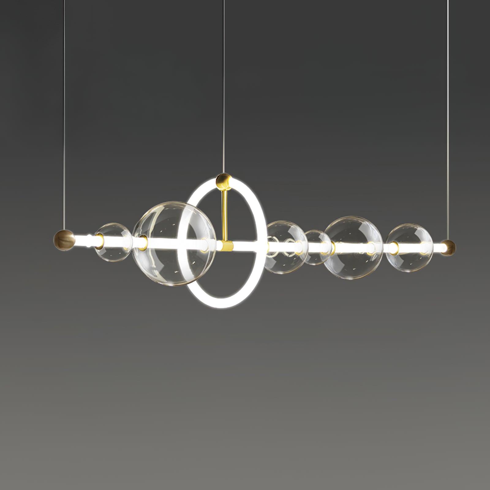Modern Glass Globe LED Chandelier Gold Ring Pendant Light for Dining Room and Living Space