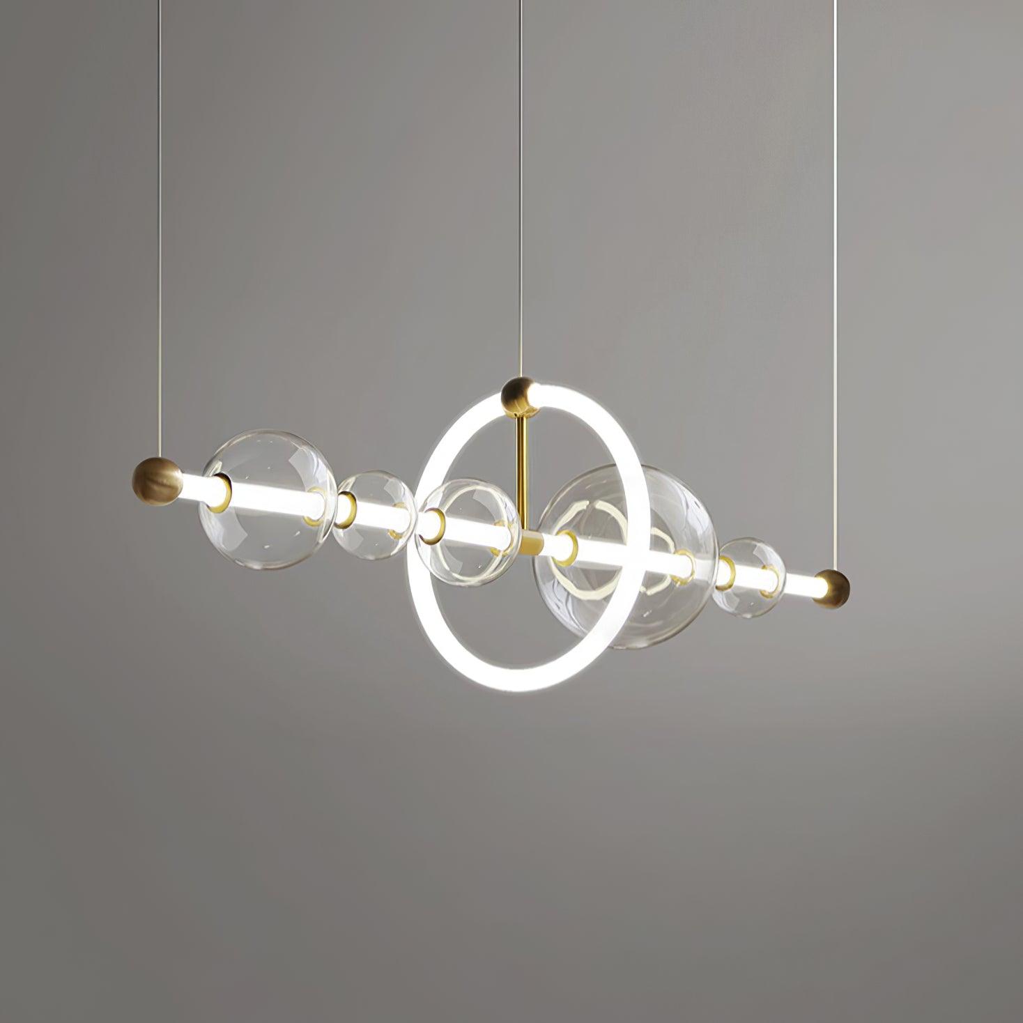 Modern Glass Globe LED Chandelier Gold Ring Pendant Light for Dining Room and Living Space