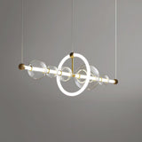 Modern Glass Globe LED Chandelier Gold Ring Pendant Light for Dining Room and Living Space