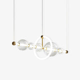 Modern Glass Globe LED Chandelier Gold Ring Pendant Light for Dining Room and Living Space