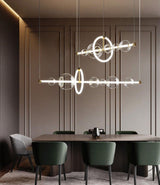 Modern Glass Globe LED Chandelier Gold Ring Pendant Light for Dining Room and Living Space