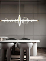 Modern Glass Globe LED Chandelier Gold Ring Pendant Light for Dining Room and Living Space