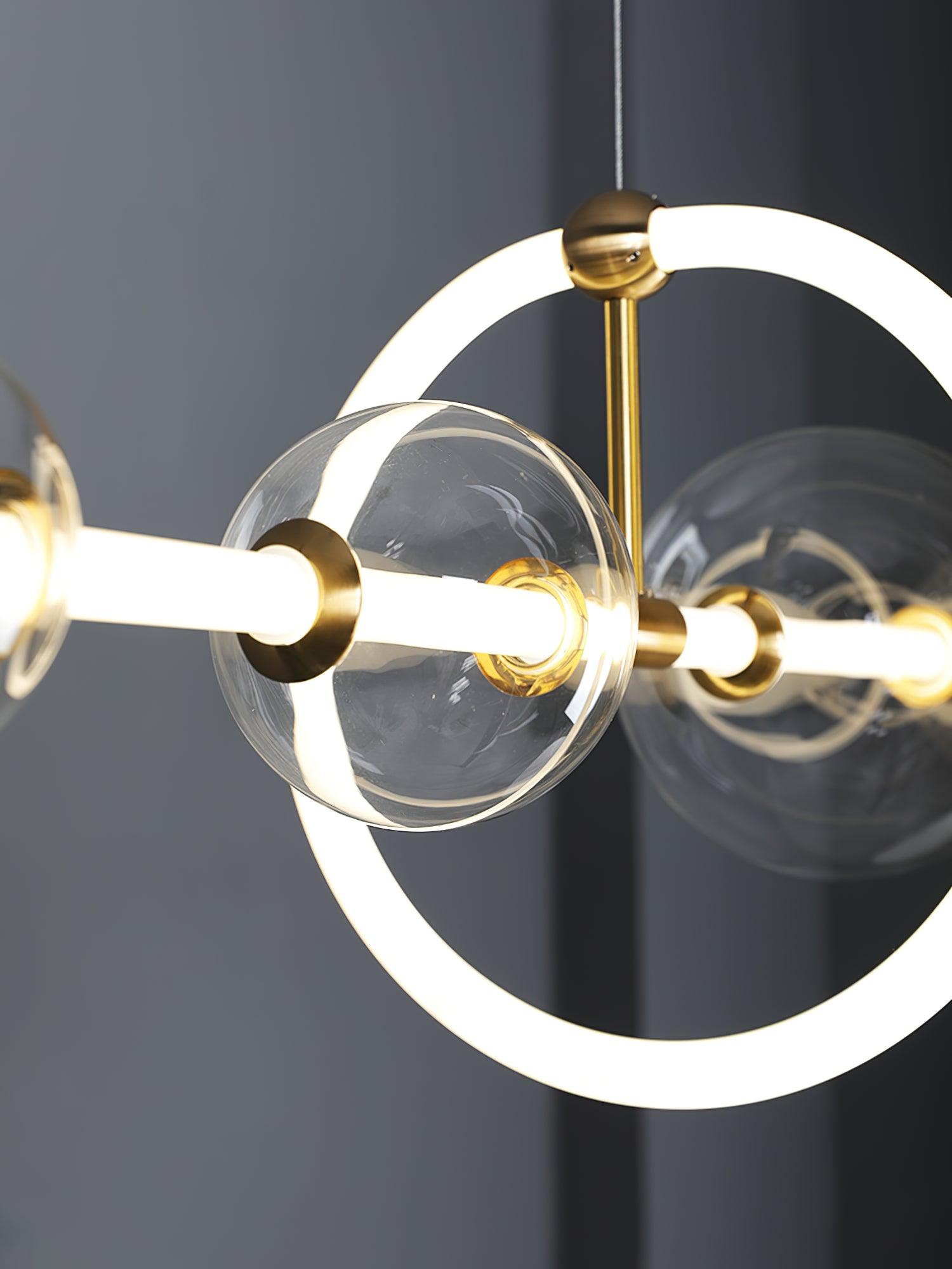 Modern Glass Globe LED Chandelier Gold Ring Pendant Light for Dining Room and Living Space