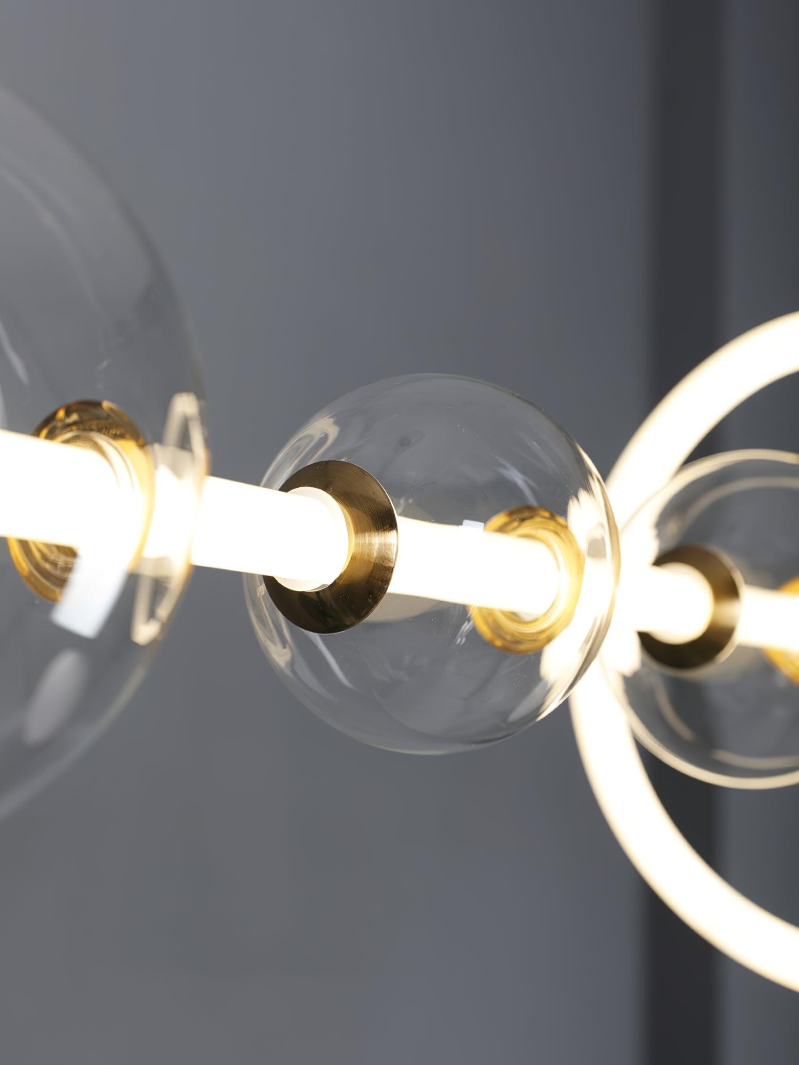 Modern Glass Globe LED Chandelier Gold Ring Pendant Light for Dining Room and Living Space