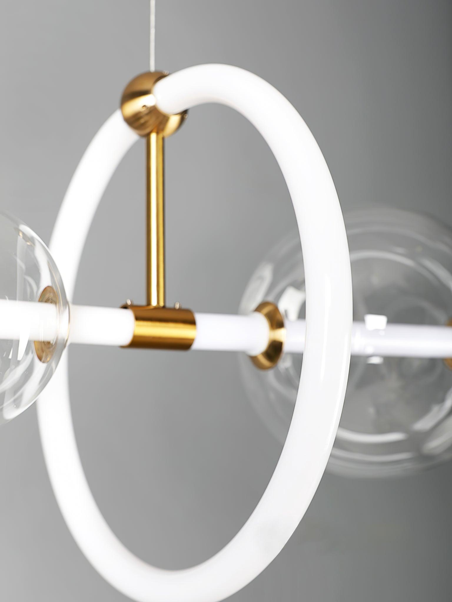 Modern Glass Globe LED Chandelier Gold Ring Pendant Light for Dining Room and Living Space