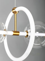 Modern Glass Globe LED Chandelier Gold Ring Pendant Light for Dining Room and Living Space
