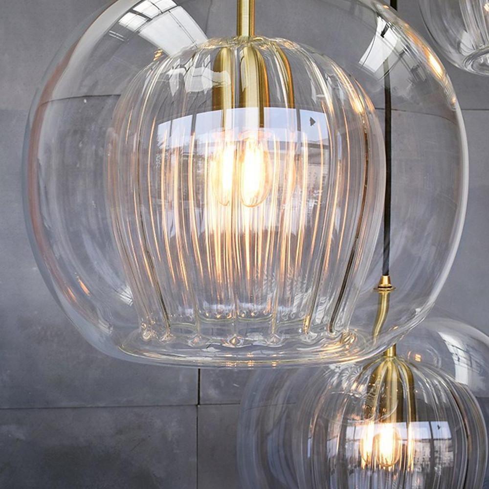 Modern Glass Globe LED Pendant Light Copper Single Head Hanging Lamp for Island Lighting