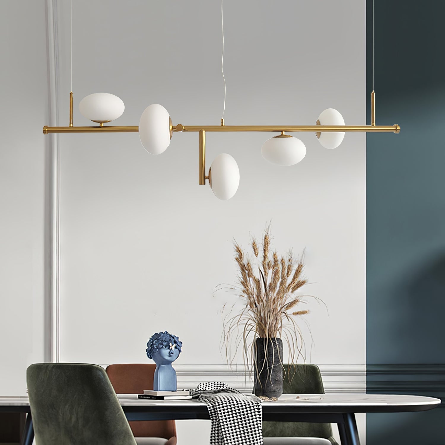 Modern Glass Globe Linear Chandelier Sphere Balance Asymmetrical Gold Pendant Light for Dining Room