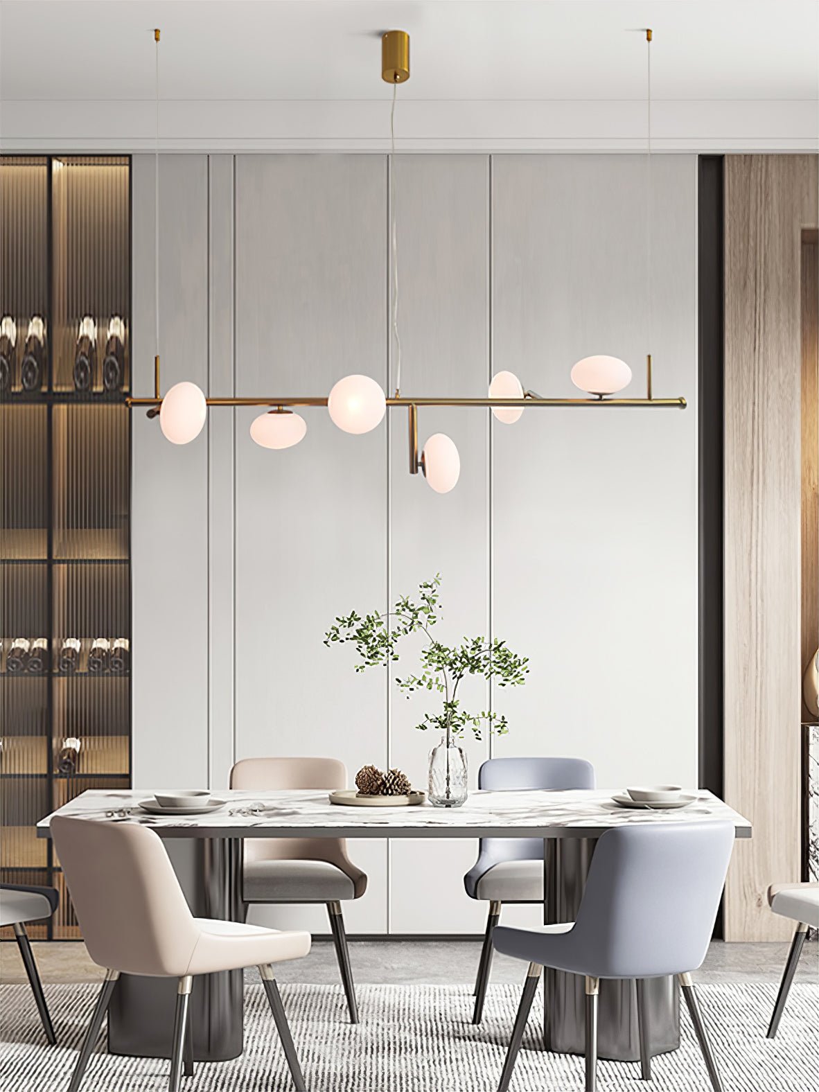 Modern Glass Globe Linear Chandelier Sphere Balance Asymmetrical Gold Pendant Light for Dining Room