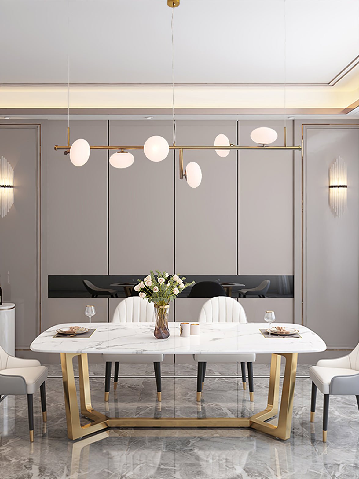 Modern Glass Globe Linear Chandelier Sphere Balance Asymmetrical Gold Pendant Light for Dining Room