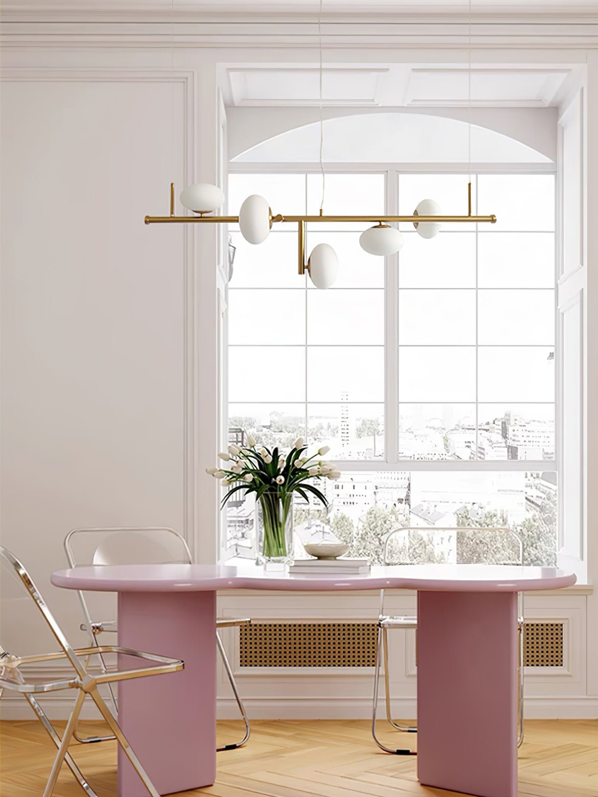 Modern Glass Globe Linear Chandelier Sphere Balance Asymmetrical Gold Pendant Light for Dining Room