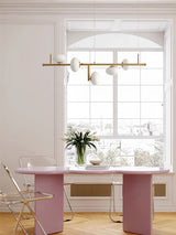 Modern Glass Globe Linear Chandelier Sphere Balance Asymmetrical Gold Pendant Light for Dining Room
