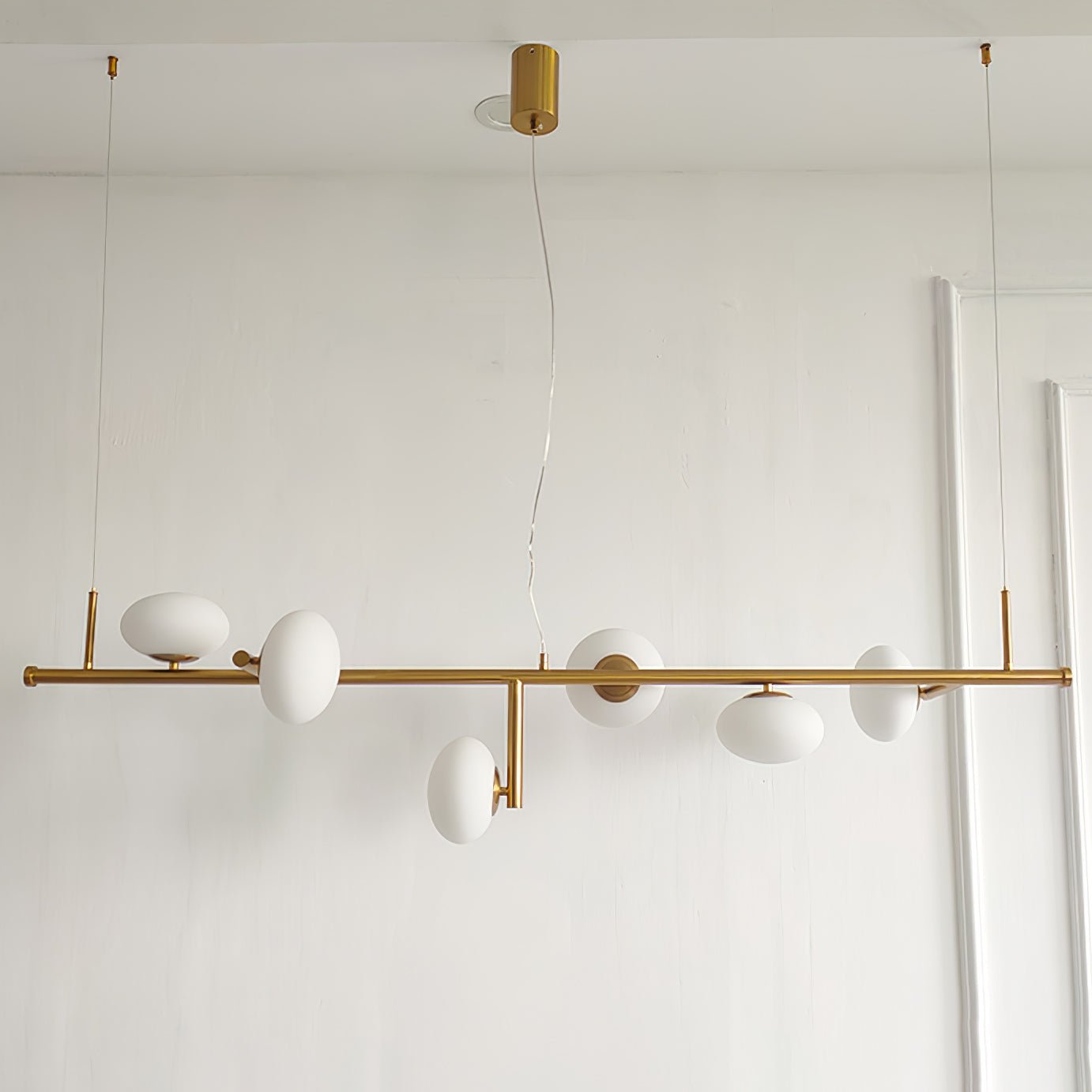 Modern Glass Globe Linear Chandelier Sphere Balance Asymmetrical Gold Pendant Light for Dining Room