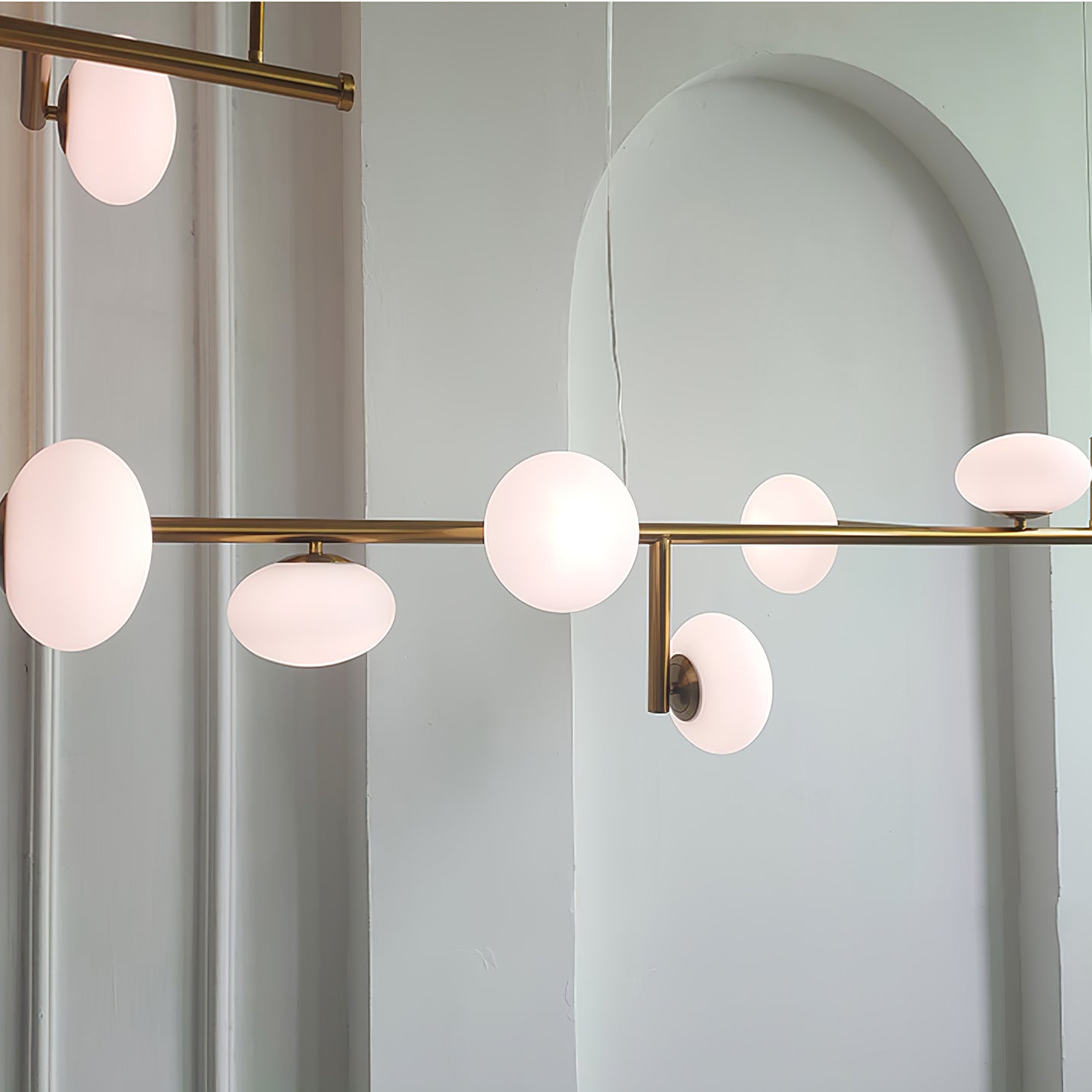Modern Glass Globe Linear Chandelier Sphere Balance Asymmetrical Gold Pendant Light for Dining Room