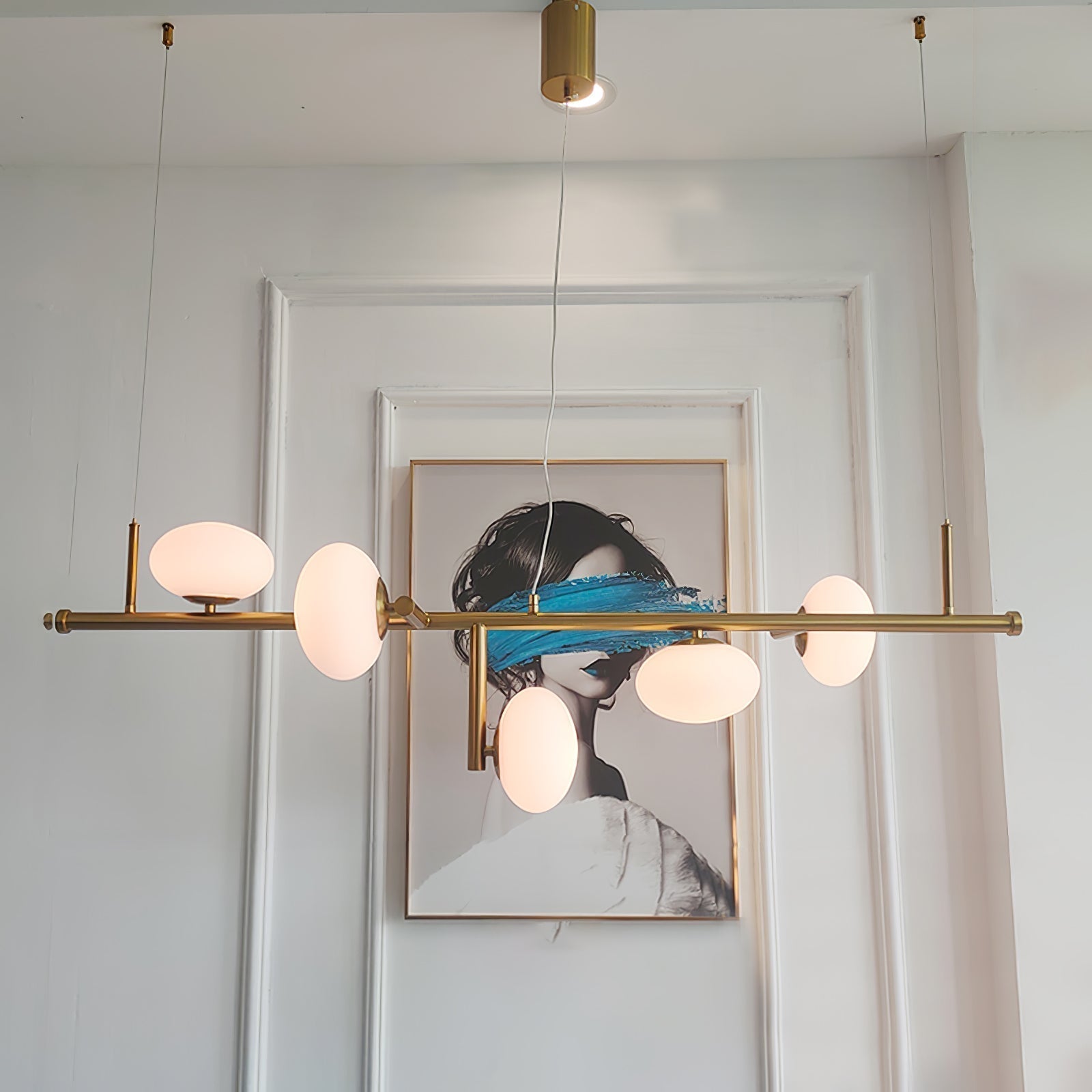 Modern Glass Globe Linear Chandelier Sphere Balance Asymmetrical Gold Pendant Light for Dining Room