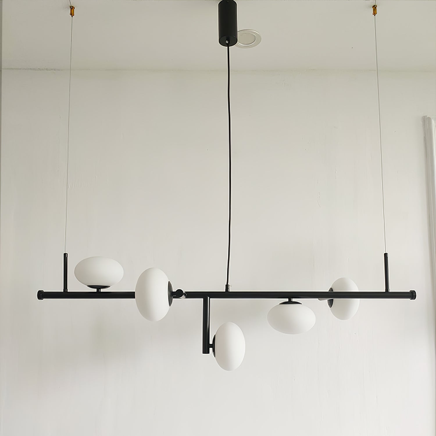 Modern Glass Globe Linear Chandelier Sphere Balance Asymmetrical Gold Pendant Light for Dining Room