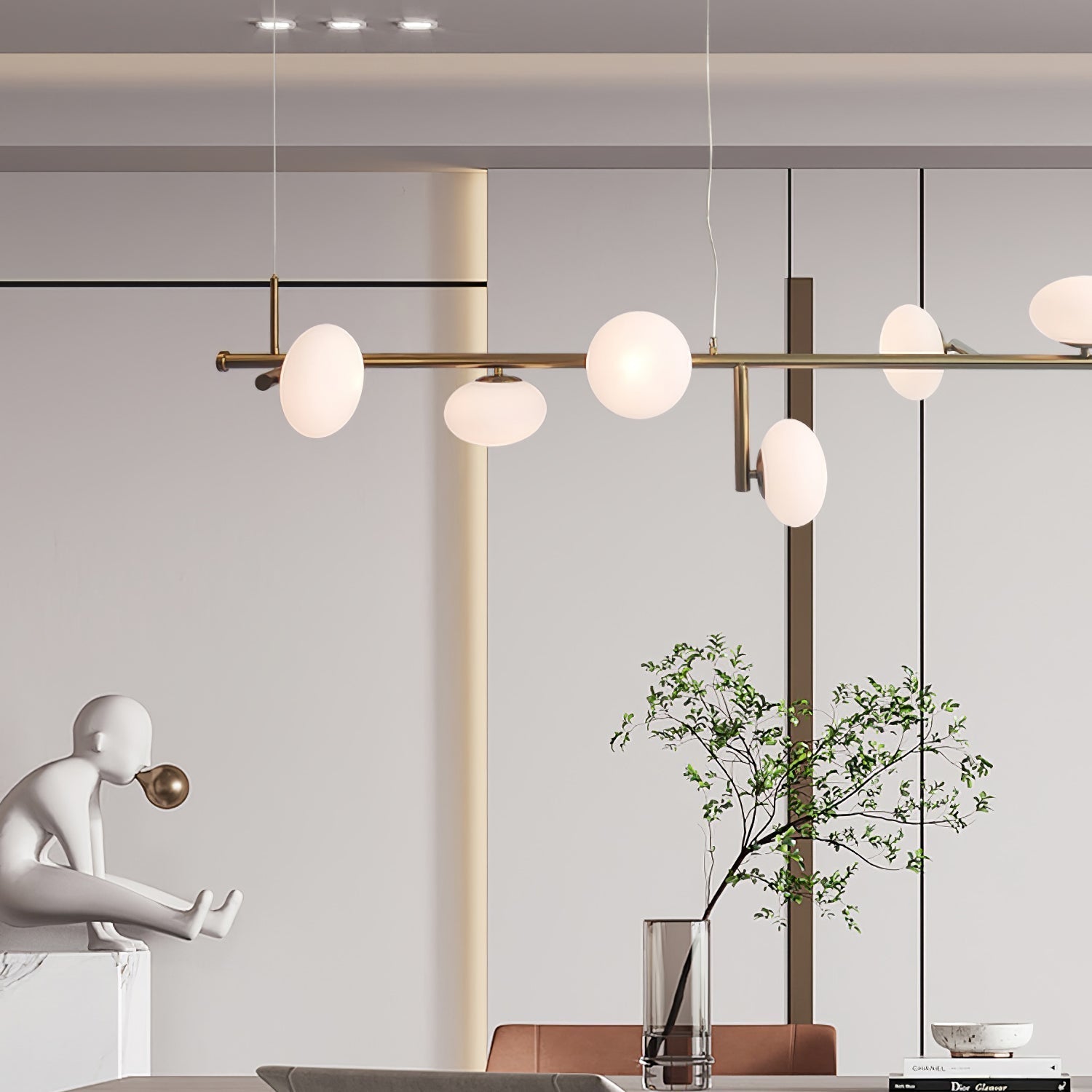 Modern Glass Globe Linear Chandelier Sphere Balance Asymmetrical Gold Pendant Light for Dining Room
