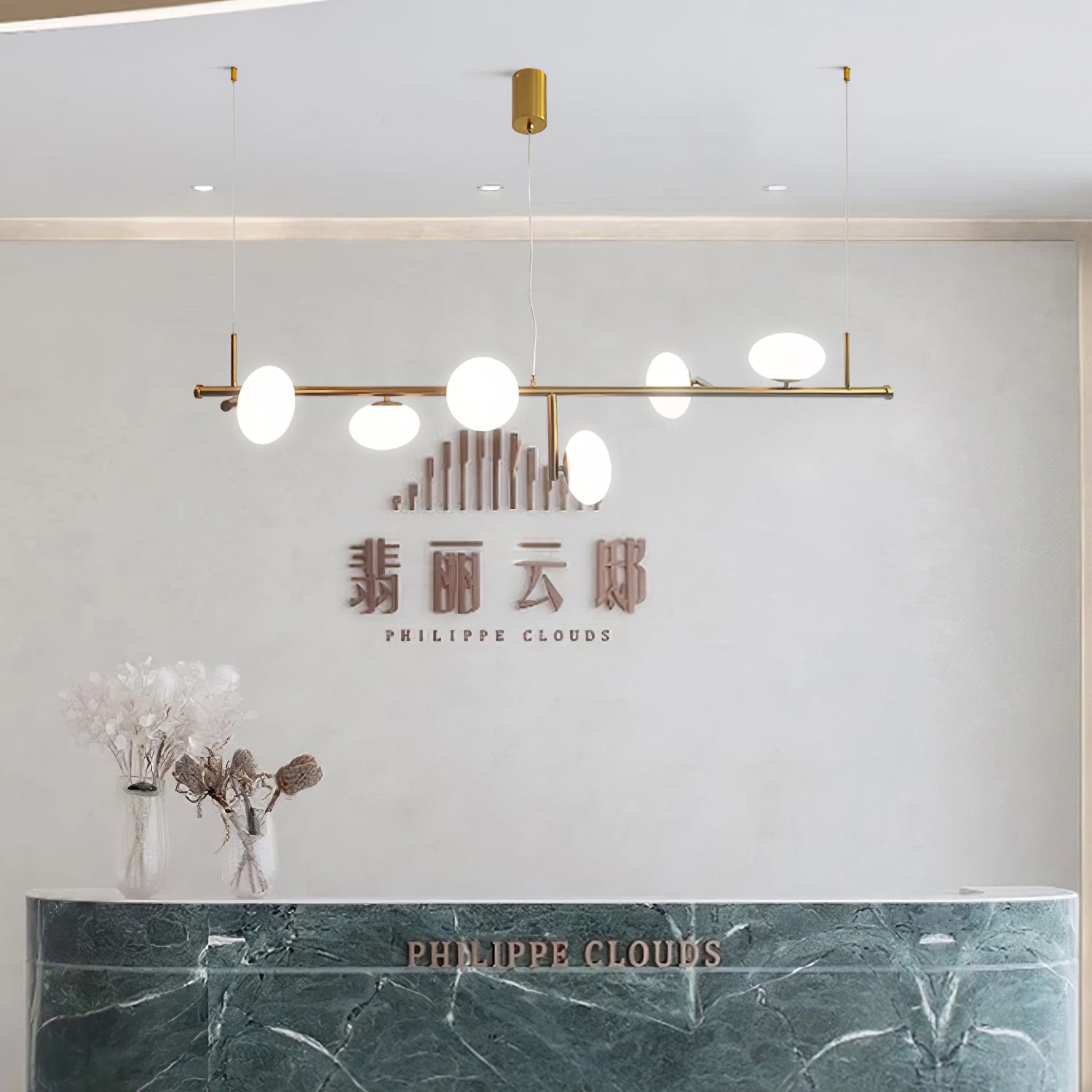 Modern Glass Globe Linear Chandelier Sphere Balance Asymmetrical Gold Pendant Light for Dining Room