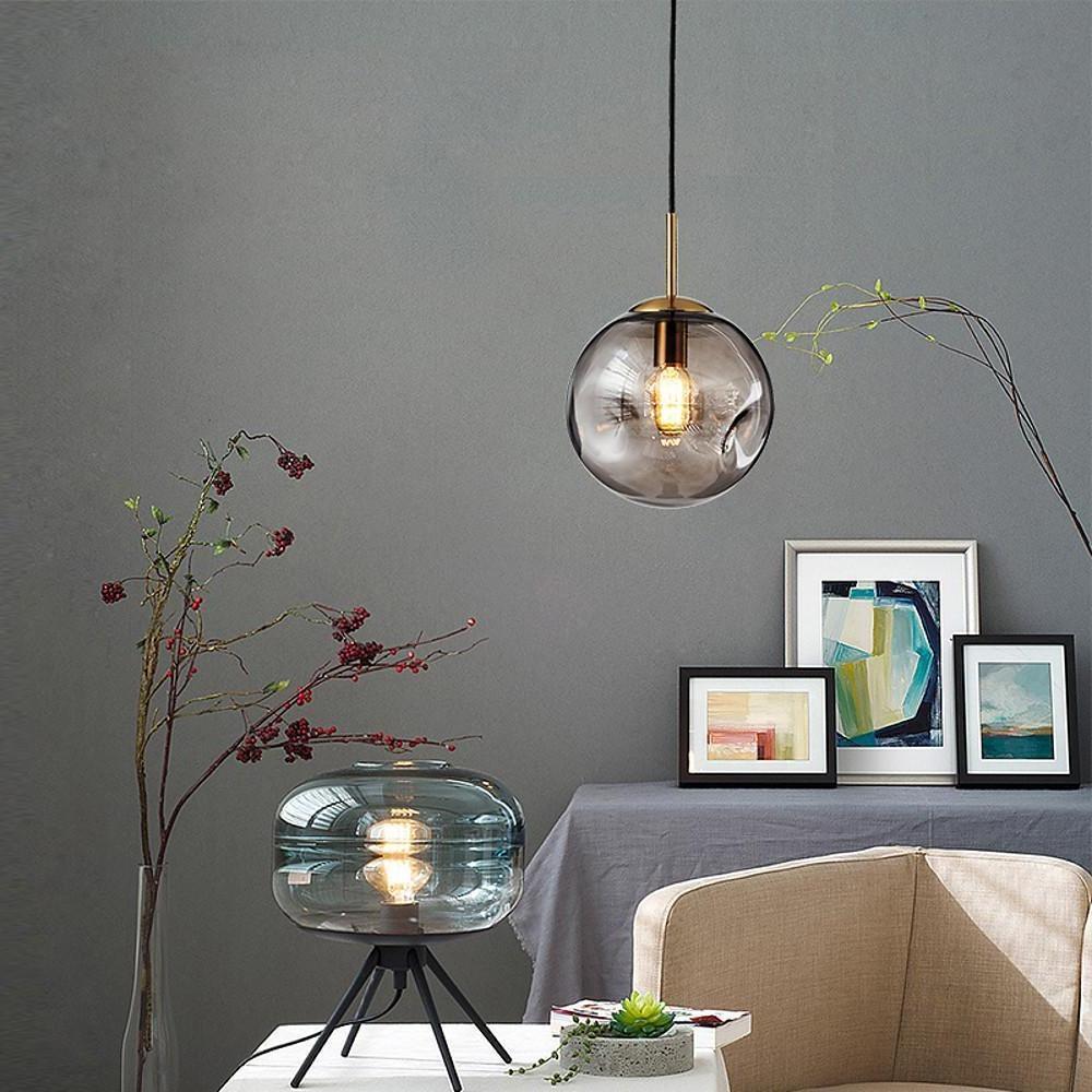 Modern Glass Globe Pendant Light Electroplated LED Hanging Lamp for Kitchen Island