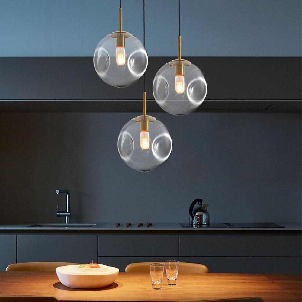 Modern Glass Globe Pendant Light Gold Metal Nordic Hanging Lamp for Kitchen Island and Dining Room