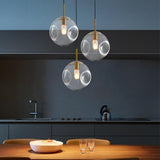 Modern Glass Globe Pendant Light Gold Metal Nordic Hanging Lamp for Kitchen Island and Dining Room