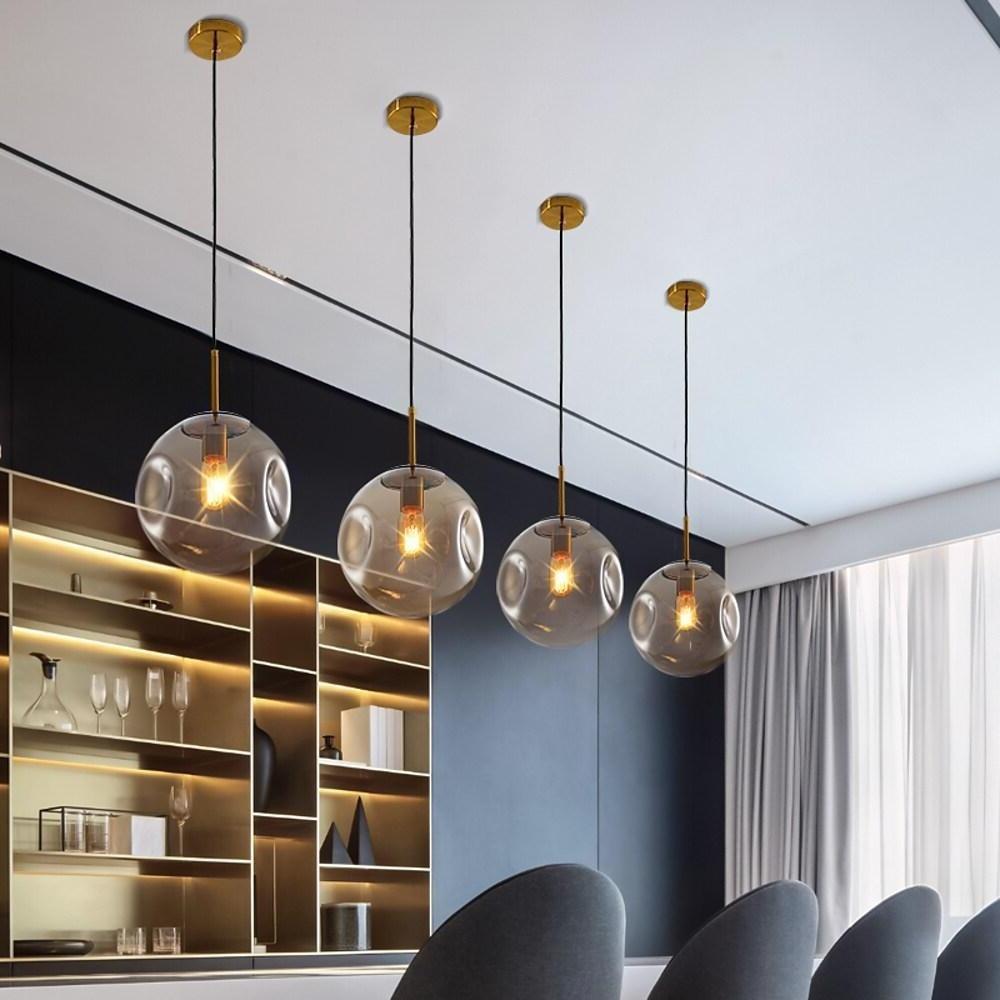Modern Glass Globe Pendant Light Gold Metal Nordic Hanging Lamp for Kitchen Island and Dining Room