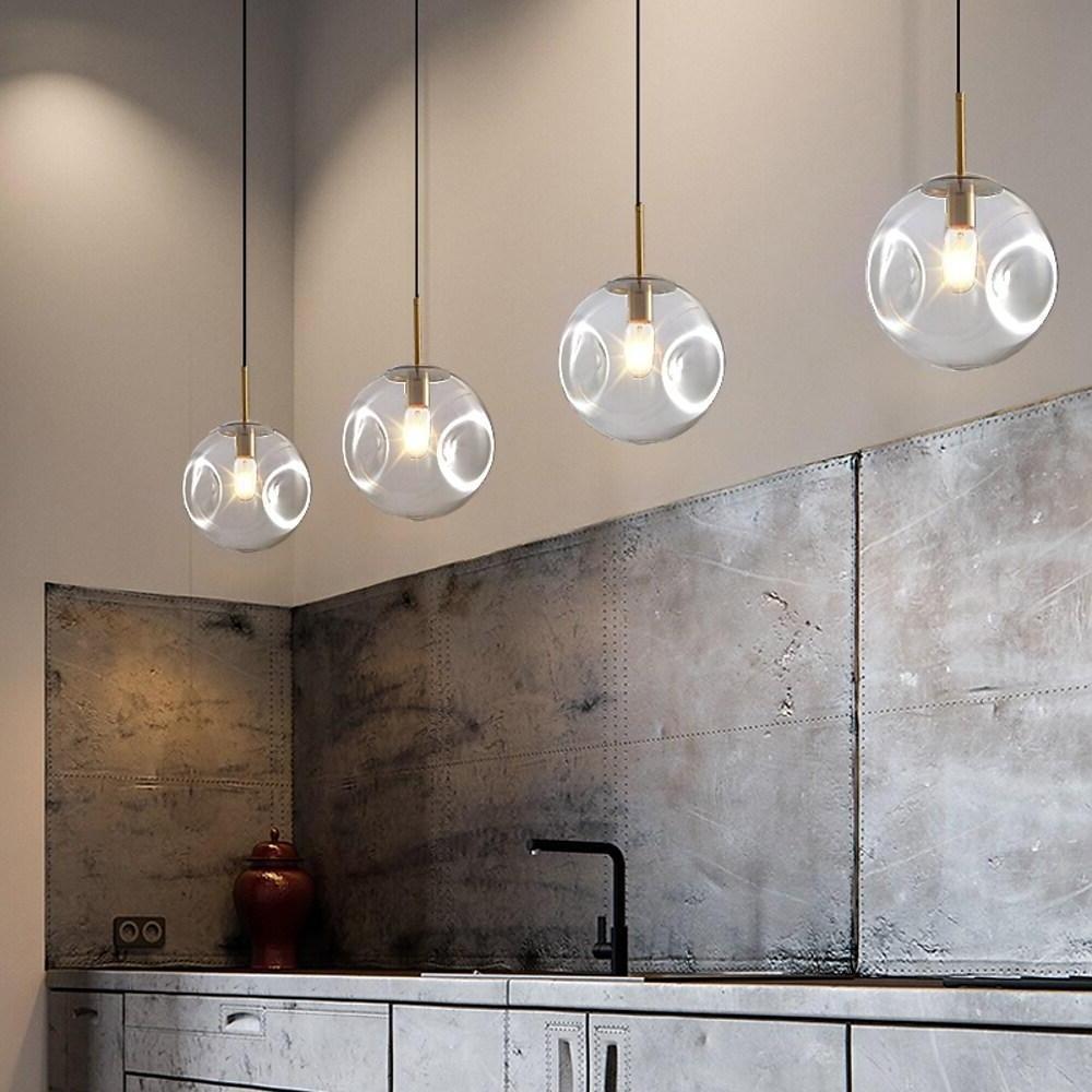 Modern Glass Globe Pendant Light Gold Metal Nordic Hanging Lamp for Kitchen Island and Dining Room