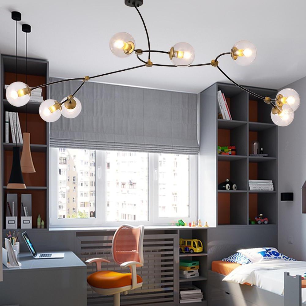 Modern Glass Globe Pendant Light with 8 LEDs and Electroplated Metal Branch Design