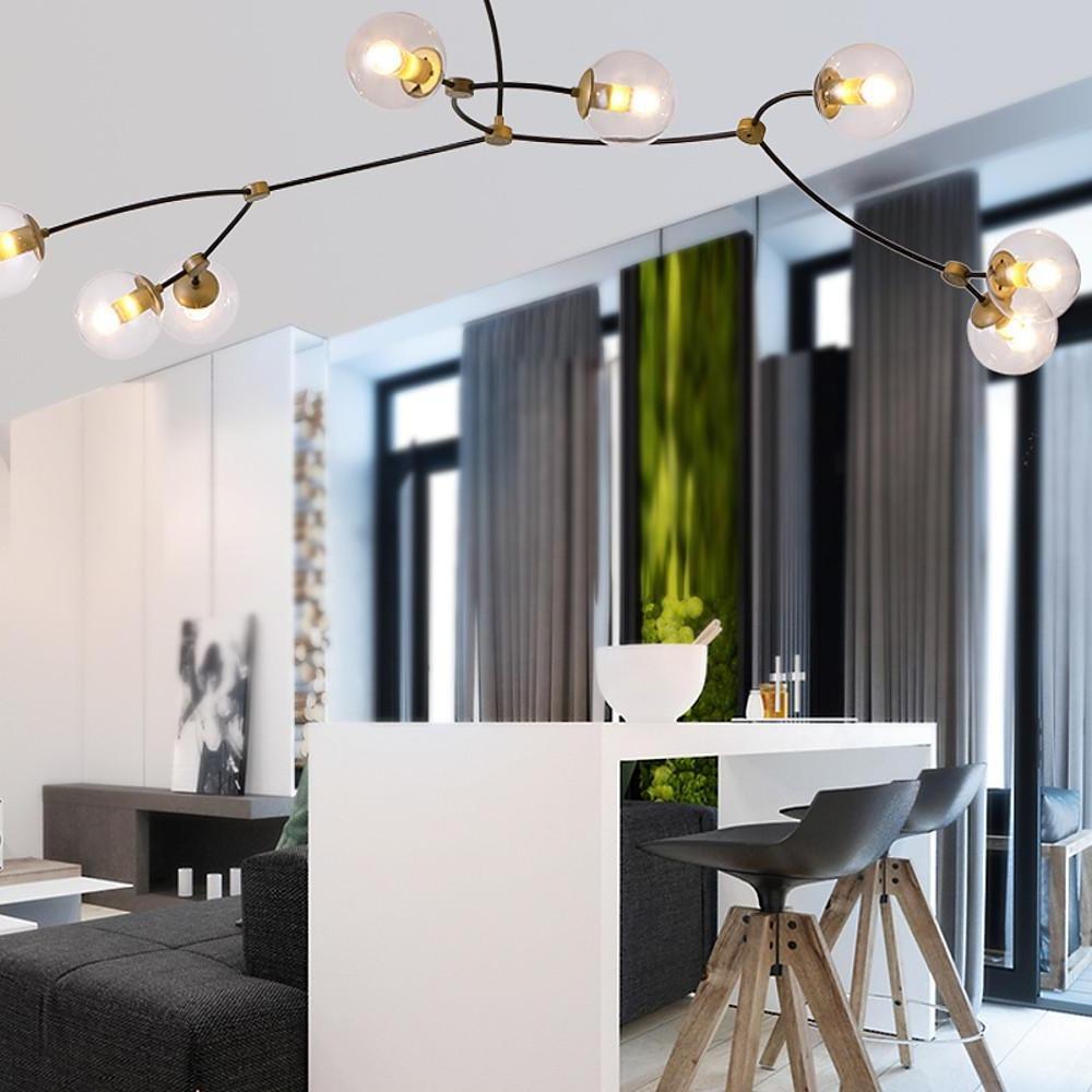 Modern Glass Globe Pendant Light with 8 LEDs and Electroplated Metal Branch Design