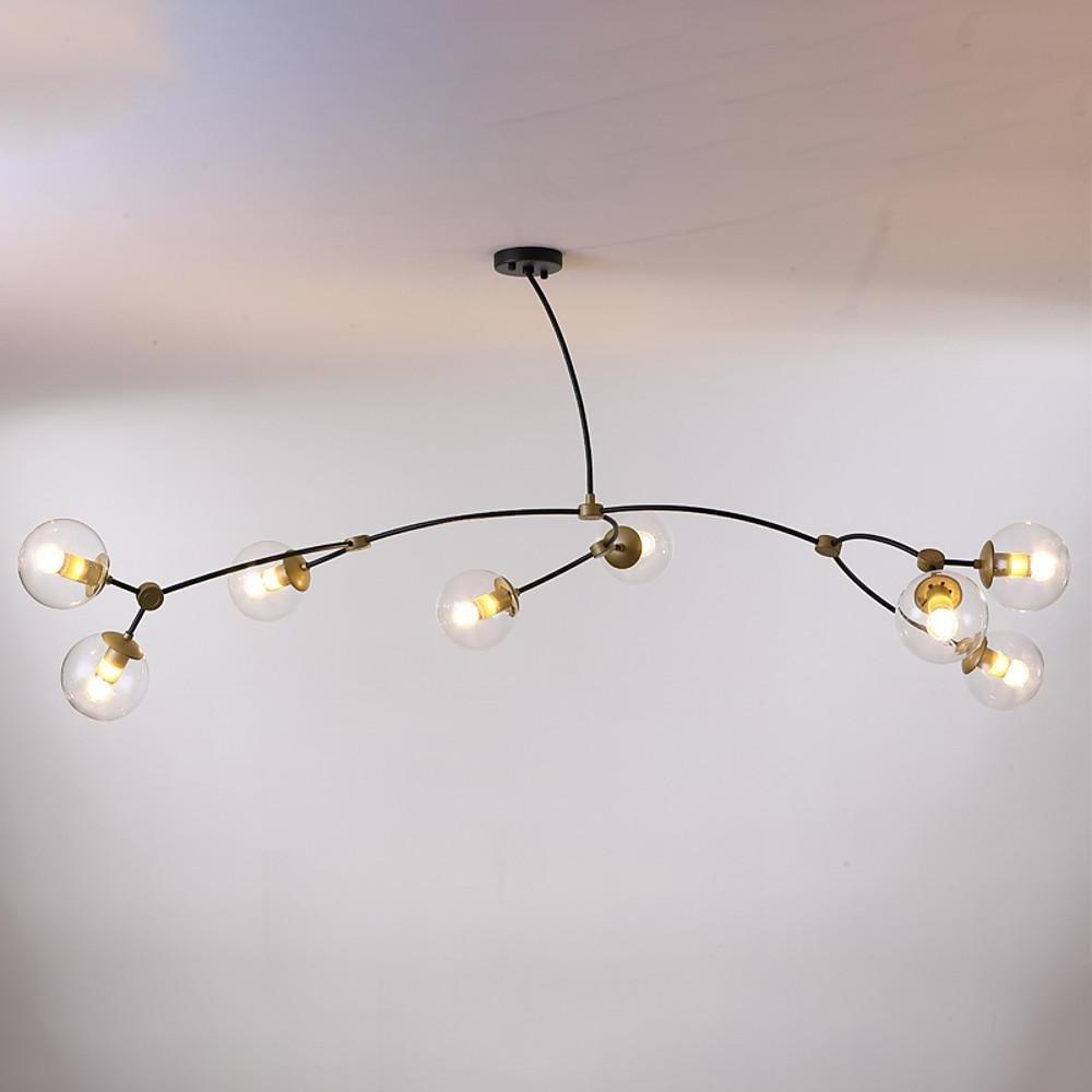 Modern Glass Globe Pendant Light with 8 LEDs and Electroplated Metal Branch Design