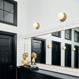 Modern Glass Globe Wall Sconce and Ceiling Lamp with Brass Metal Disc for Elegant Interior Decor