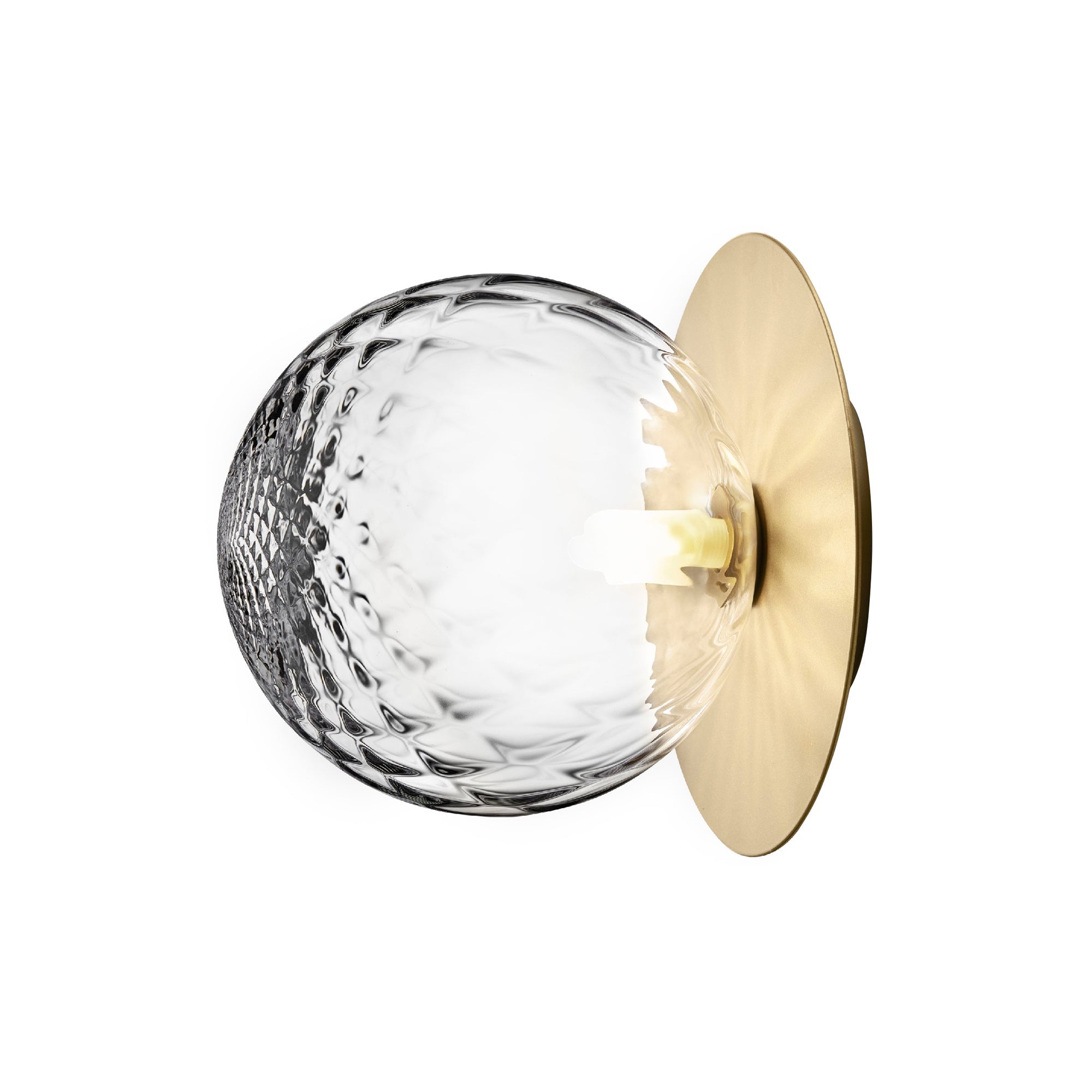 Modern Glass Globe Wall Sconce and Ceiling Lamp with Brass Metal Disc for Elegant Interior Decor