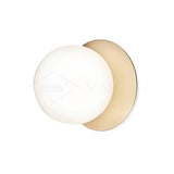 Modern Glass Globe Wall Sconce and Ceiling Lamp with Brass Metal Disc for Elegant Interior Decor