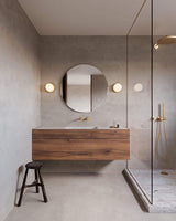 Modern Glass Globe Wall Sconce and Ceiling Lamp with Brass Metal Disc for Elegant Interior Decor