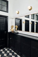 Modern Glass Globe Wall Sconce and Ceiling Lamp with Brass Metal Disc for Elegant Interior Decor