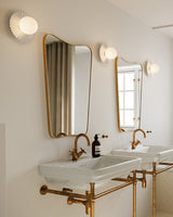 Modern Glass Globe Wall Sconce and Ceiling Lamp with Brass Metal Disc for Elegant Interior Decor