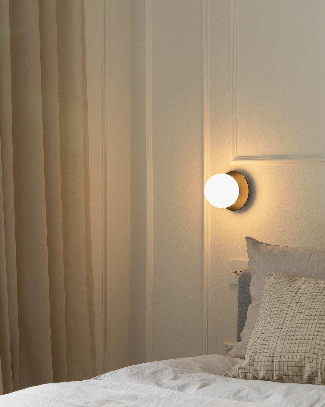 Modern Glass Globe Wall Sconce and Ceiling Lamp with Brass Metal Disc for Elegant Interior Decor