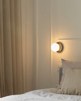 Modern Glass Globe Wall Sconce and Ceiling Lamp with Brass Metal Disc for Elegant Interior Decor