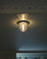 Modern Glass Globe Wall Sconce and Ceiling Lamp with Brass Metal Disc for Elegant Interior Decor