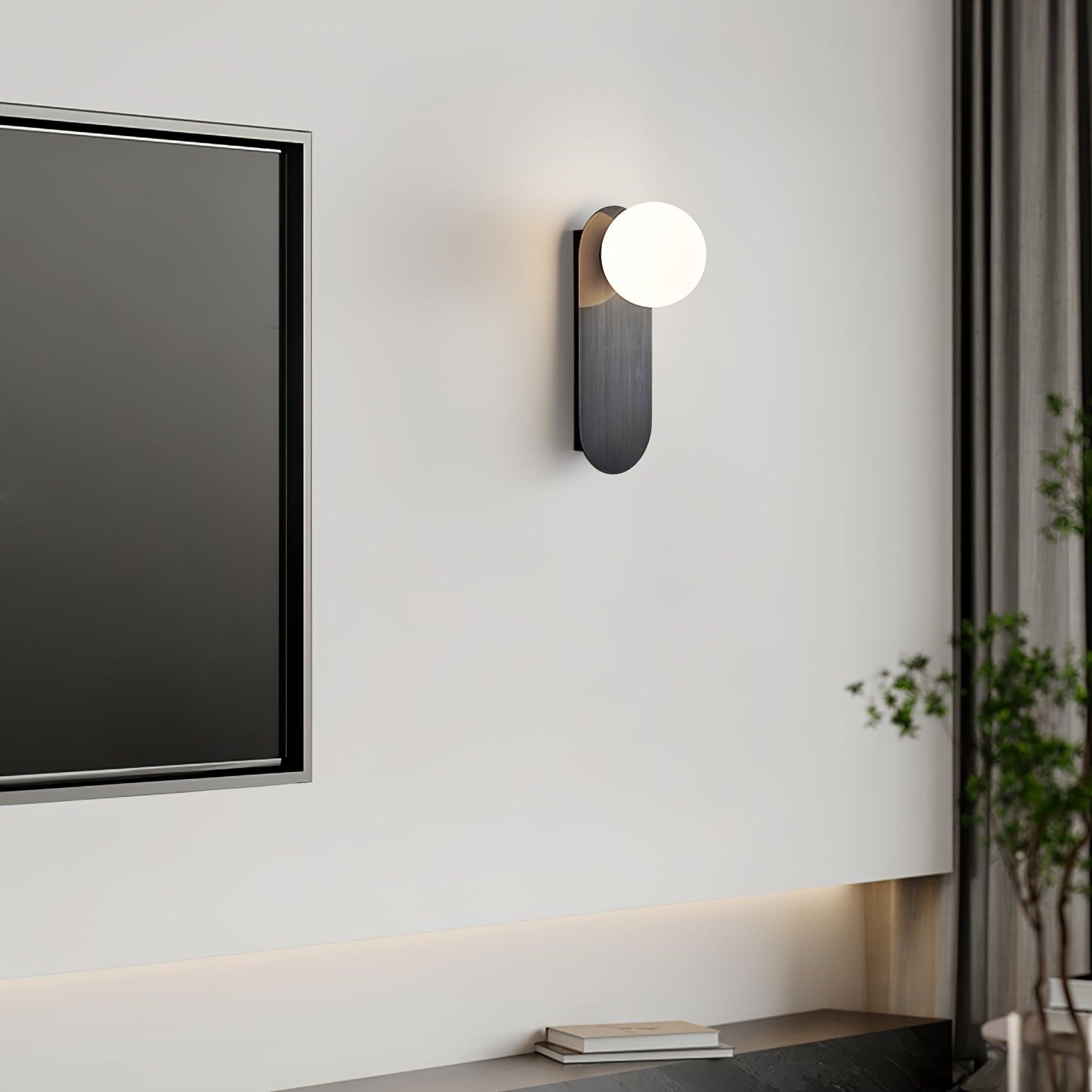 Modern Glass Globe Wall Sconce Set of 2 Minimalist Brass and Black Indoor Vanity Lighting