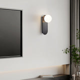 Modern Glass Globe Wall Sconce Set of 2 Minimalist Brass and Black Indoor Vanity Lighting