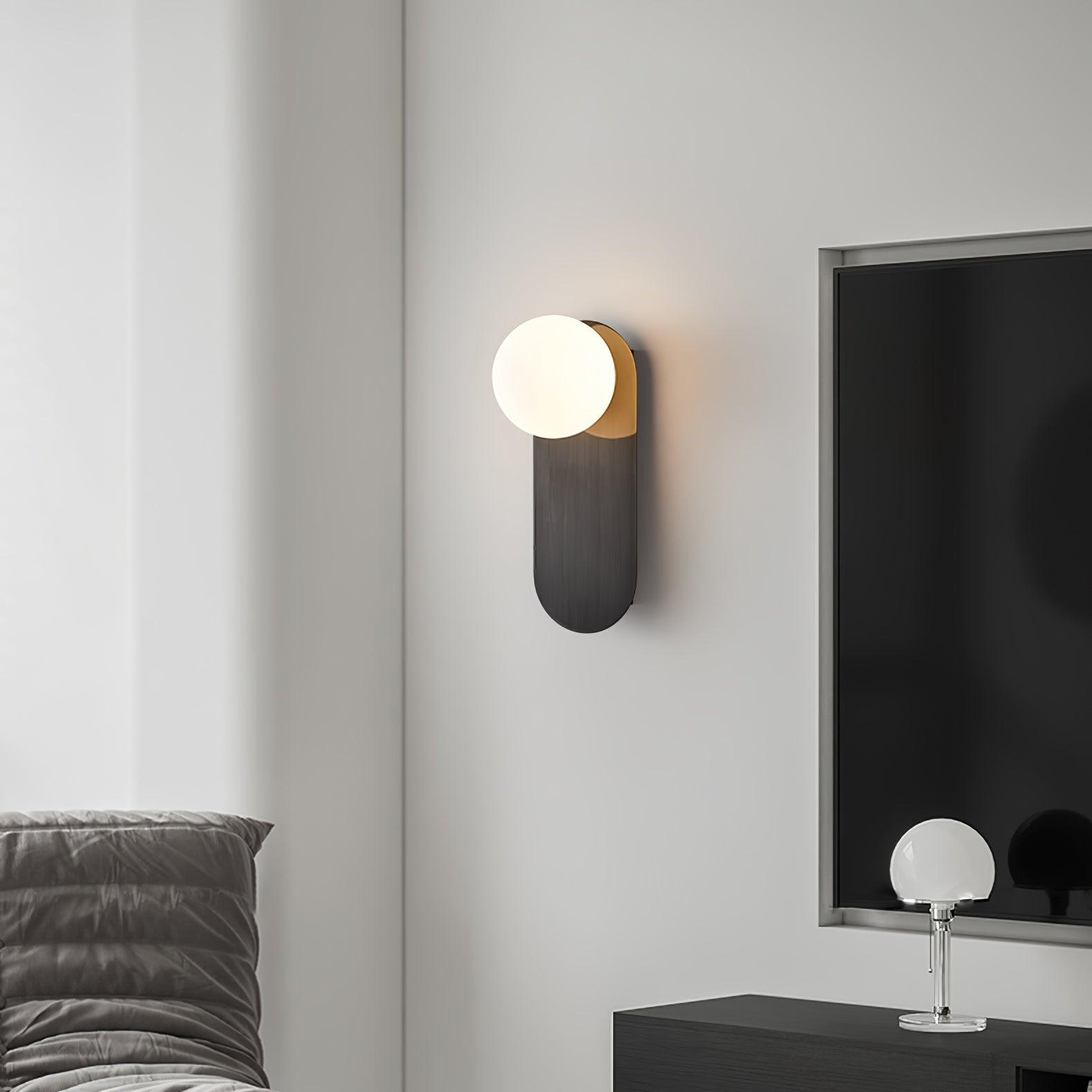 Modern Glass Globe Wall Sconce Set of 2 Minimalist Brass and Black Indoor Vanity Lighting