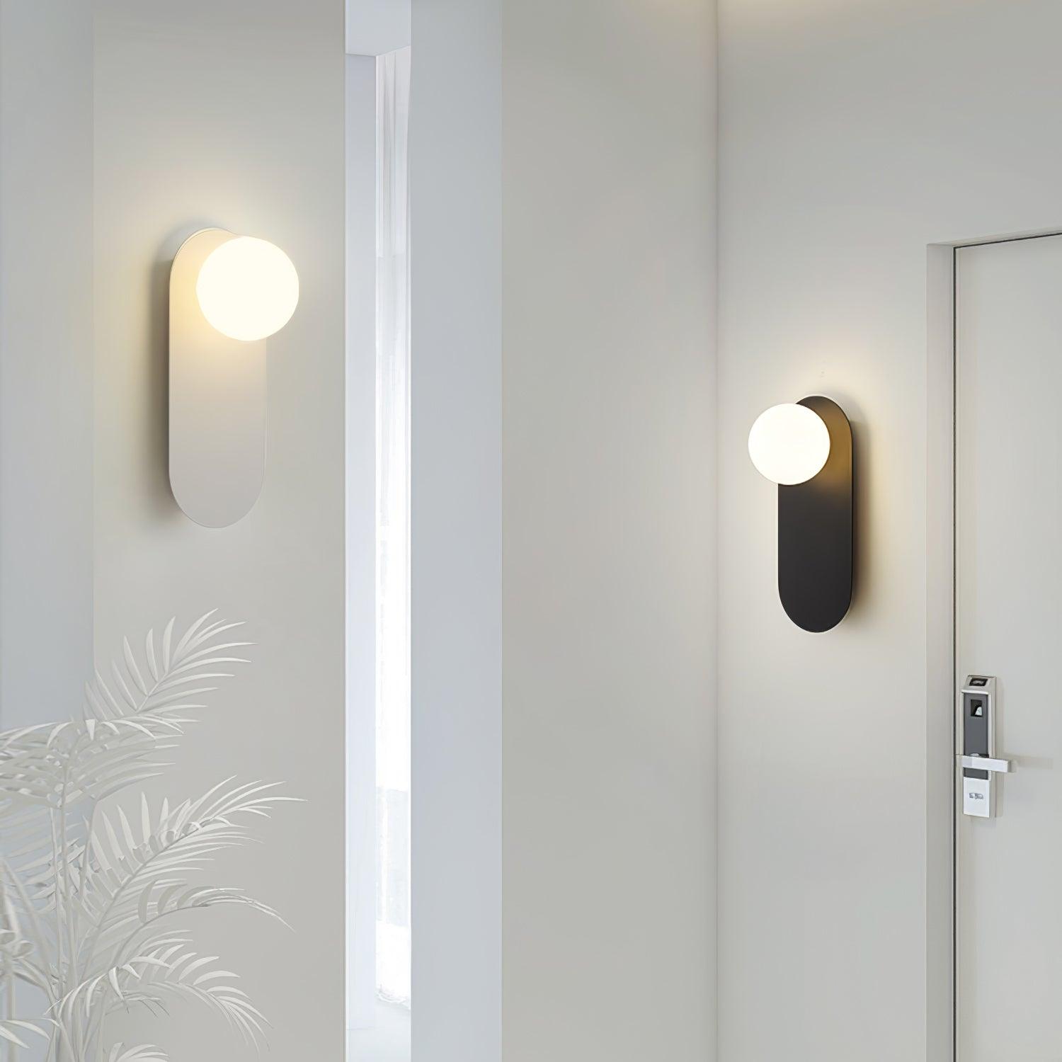 Modern Glass Globe Wall Sconce Set of 2 Minimalist Brass and Black Indoor Vanity Lighting