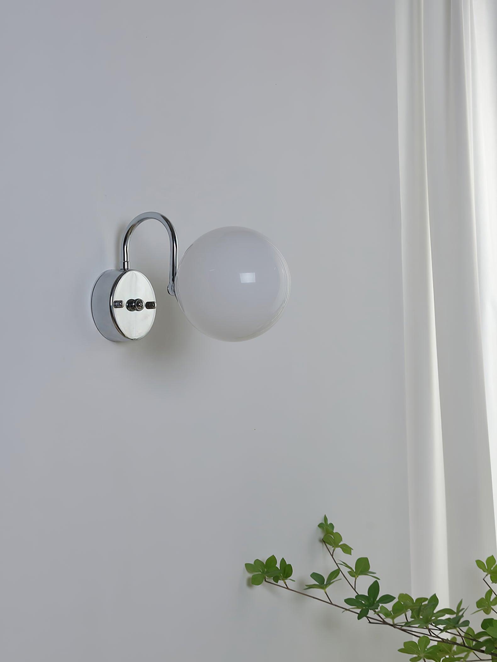 Modern Glass Globe Wall Sconce Set of 2 Minimalist Indoor Chrome Light Fixture
