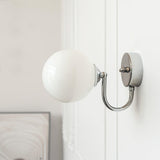 Modern Glass Globe Wall Sconce Set of 2 Minimalist Indoor Chrome Light Fixture